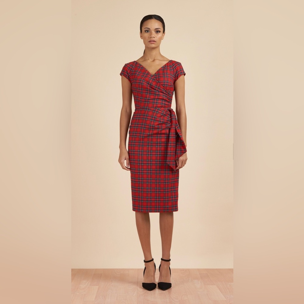 The Pretty Dress Company Hourglass Tartan Faux Wrap Pencil Dress Size US 10
